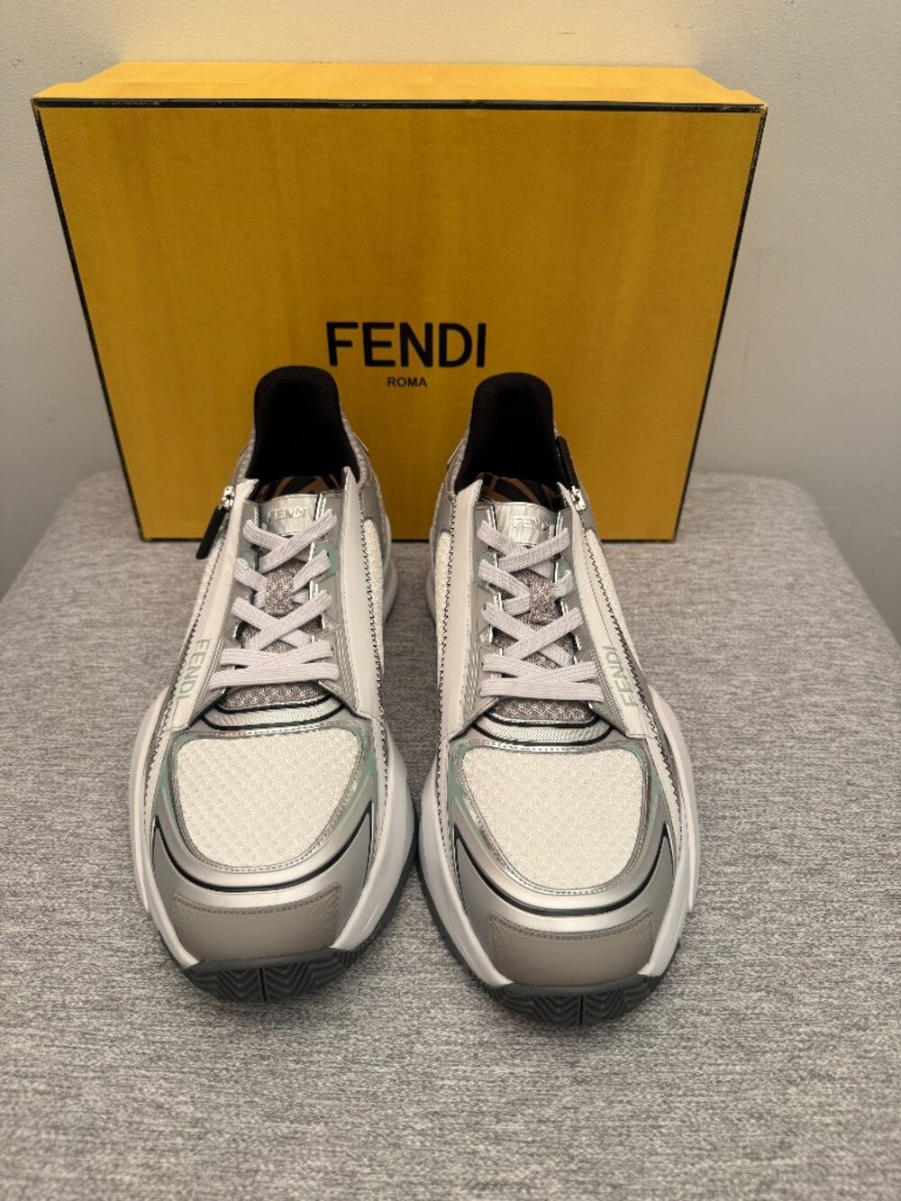 Fendi Flow Lace Up Sneakers - UK 11 / US 12 - White